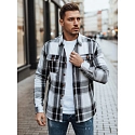 Pánská kostkovaná flanelová košile DX2673 černobílá - FashionStreet