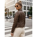 Dámská hnědá koženková bunda TY5541 - FashionStreet 