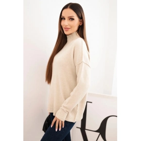 Dámský svetr volný styl 35209 Béžový - K-Fashion Dámský svetr volný styl 35209 Béžový - K-Fashion