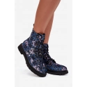 Dámské zateplené kotníkové boty 57C1052 Tmavě modrá vzor - Artiker