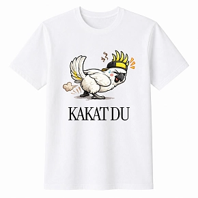 Pánské bavlněné tričko s potiskem - KAKAT DU - bílé