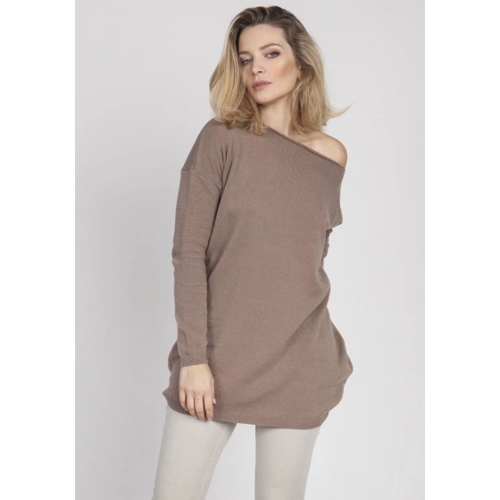 Dámský svetr s dlouhým rukávem Swe169 Mocca - MKM design