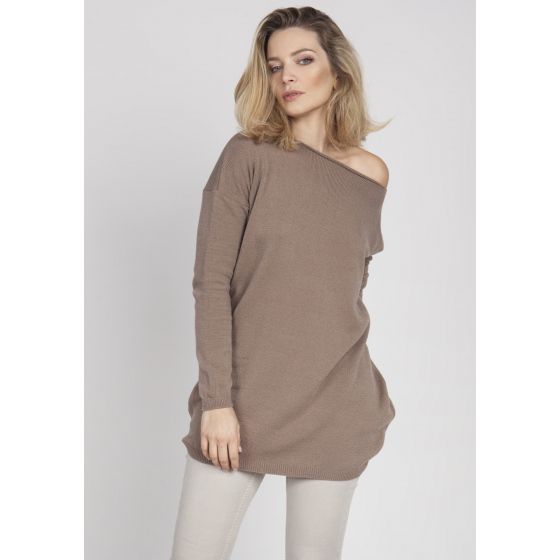Dámský svetr s dlouhým rukávem Swe169 Mocca - MKM design