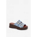 Dámské pantofle na platformě 100-486 Jeans modrá s černou - Joalice Paris