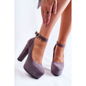 Dámské lodičky na podpatku s platformou JM6057 tmavě šedá - Sweet Shoes