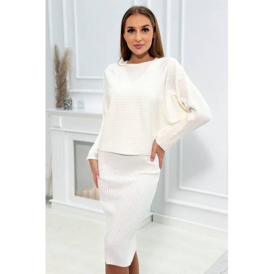 Dámský svetrový set halenka + šaty 24647 Ecru - Kesi