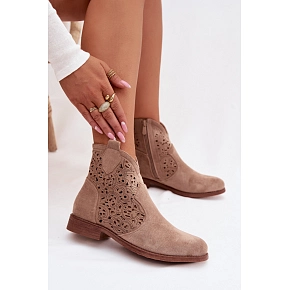 Dámské perforované kotníkové boty HY61-8026 Béžové - S.Barski