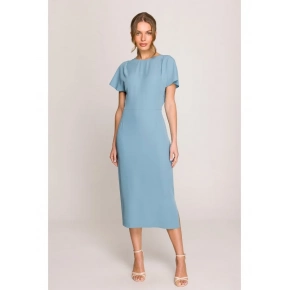 Tužkové šaty s rozparkem na boku S398 nebesky modré - Stylove