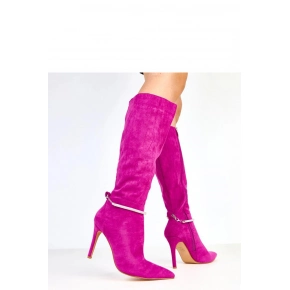 Dámské vysoké kozačky na podpatku AX-125 Fuchsie - COMER 