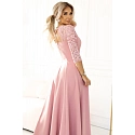 Dámské dlouhé krajkové šaty 309-13 AMBER pudrově růžové - Numoco