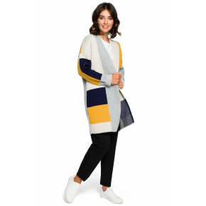 Dámský dlouhý svetr BK011 model 2 Béžovo-žluto-šedá - BEwear