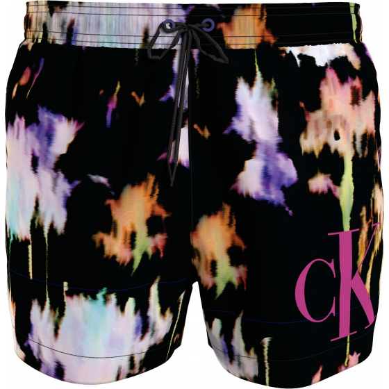 Pánské plavky SHORT DRAWSTRING KM0KM00968 0GJ černá s barevným vzorem - Calvin Klein