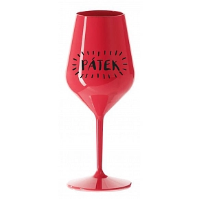 PÁTEK - červená nerozbitná sklenice na víno 470 ml