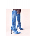 Dámské kozačky na podpatku SXX-5 Jeans modrá - Step in Style