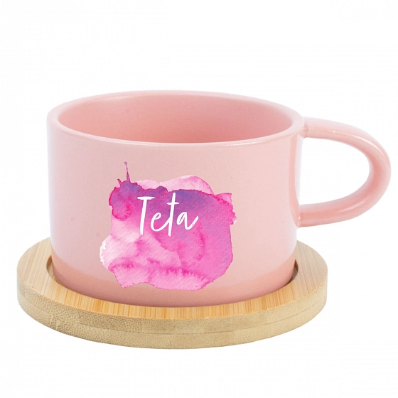 Akvarelový otisk Teta - růžový hrníček makronka 200 ml