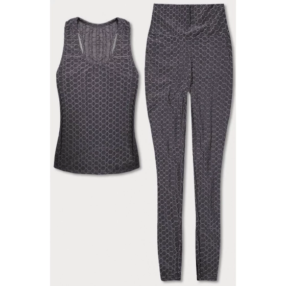 Dámský sportovní komplet - top a legíny YW88037-2 Tmavě šedá - J.STYLE