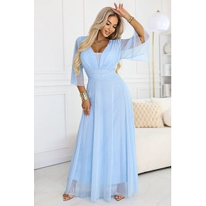 Dlouhé třpytivé šaty plus size 654-3 modré - Numoco