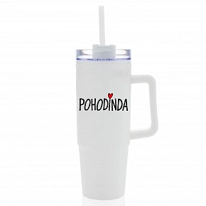 POHODINDA - bílá cestovní termoska s průhledným víčkem 900 ml