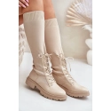 Dámské kozačky s ponožkovým svrškem 68129 Světle béžová - CM Paris