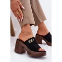 Dámské pantofle / sandály na platforma podpatku 17400 Černá s hnědou - Vinceza