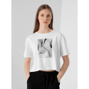 Dámský crop top s potiskem H4Z21-TSD029 10S Bílá s černou - 4F
