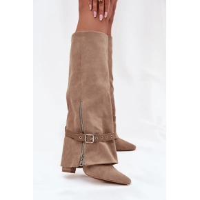 Kozačky na podpatku 2502A-1 khaki - Step in style