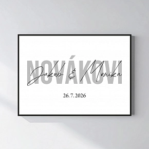 Personalizovaný magický fotoobraz v rámu - čtverec 50x70 - jména novomanželů 