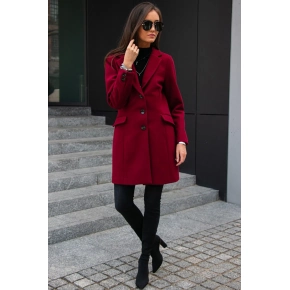 Dámský kabát PLA0012 Bordó - Roco Fashion