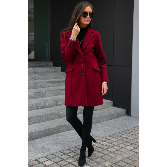 Dámský kabát PLA0012 Bordó - Roco Fashion