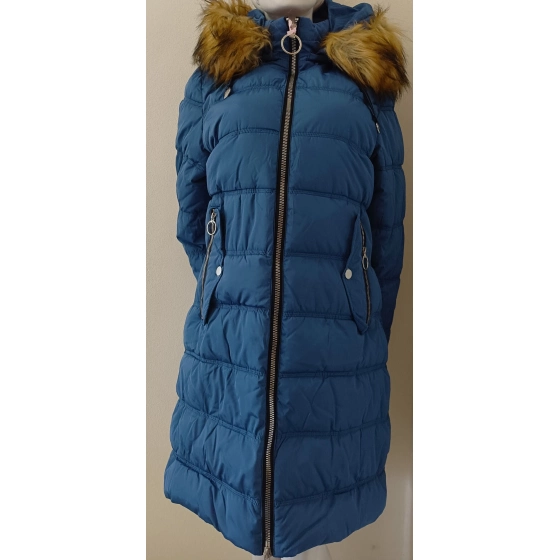 Dámská prošívaná bunda s kapucí W701 petrolejová - MHM