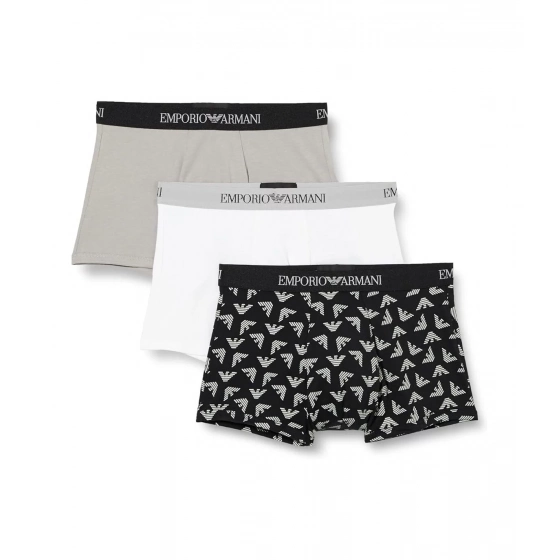 Pánské boxerky 111625 4R722 18111 šedé/bíle/potisk - Emporio Armani