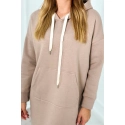 Dlouhé šaty s kapucí 9623 Tmávě béžová - K-Fashion