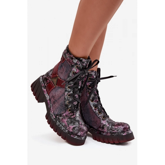 Dámské kotníčkové kožené workery 07072-23 Bordó vzor - Maciejka