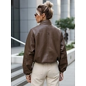 Dámská kožená bunda bomber TY5596 hnědá  - FashionStreet
