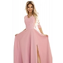 Dámské dlouhé krajkové šaty 309-13 AMBER pudrově růžové - Numoco