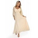 Dlouhé lehké třpytivé šaty 655-4  béžové - Numoco