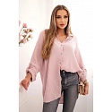 Bavlněná mušelínová košile Plus Size 65622 pudrově růžová - Kesi