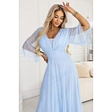 Dlouhé třpytivé šaty plus size 654-3 modré - Numoco