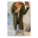 Dámský dlouhý svetr s kapucí S2020-14 Khaki tmavě zelená - K-Fashion