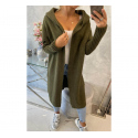 Dámský dlouhý svetr s kapucí S2020-14 Khaki tmavě zelená - K-Fashion