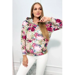 Dámská mikina s kapucí 68638 Béžová mix - K-Fashion