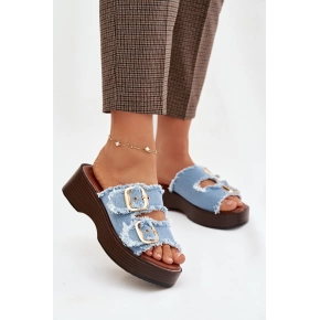 Dámské pantofle na platformě 100-486 Jeans modrá s černou - Joalice Paris