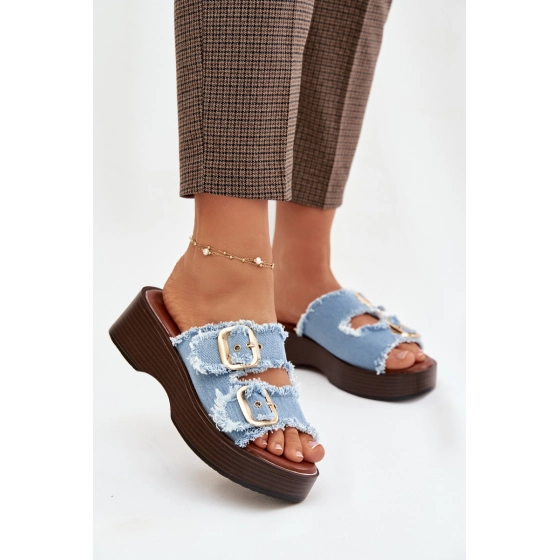 Dámské pantofle na platformě 100-486 Jeans modrá s černou - Joalice Paris