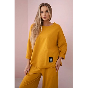Bavlněná mikina kalhoty set 29715 hořčice - Kesi