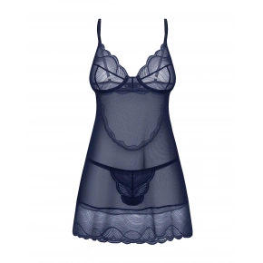 Dámská svůdná košilka Nightly Blue Chemise tm. modrá - Obsessive