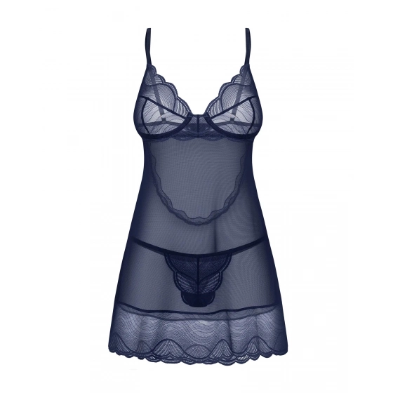 Dámská svůdná košilka Nightly Blue Chemise tm. modrá - Obsessive