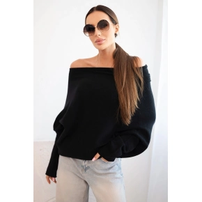 Asymetrický batwing svetr viskózový černý - FPrice Asymetrický batwing svetr viskózový černý - FPrice