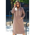 Dlouhé šaty s kapucí 9623 Tmávě béžová - K-Fashion