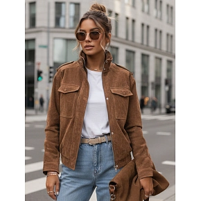 Dámská semišová bunda bomber TY5644  hnědá - FashionStreet